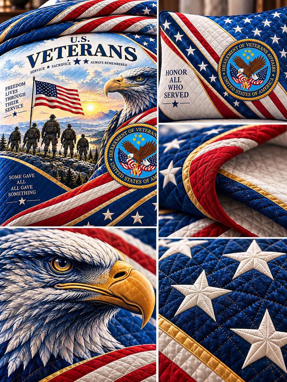 Veteran Patriotic Military Quilt Set