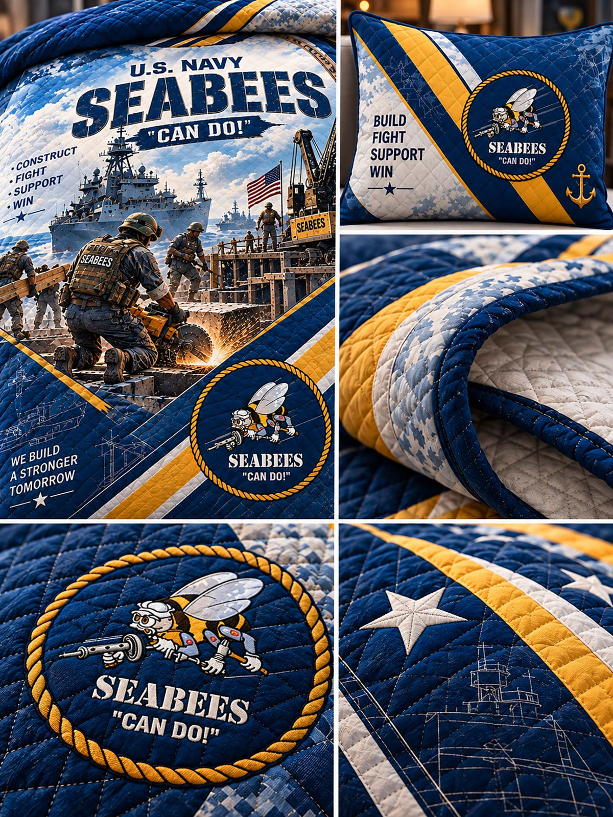 Seabees Patriotic Military Quilt Set
