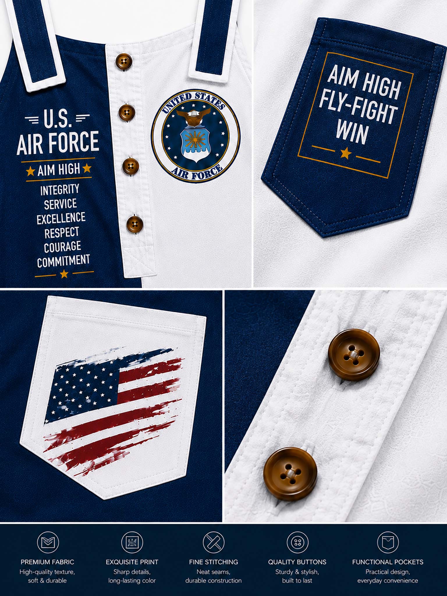 A collage showing a navy and white U.S.