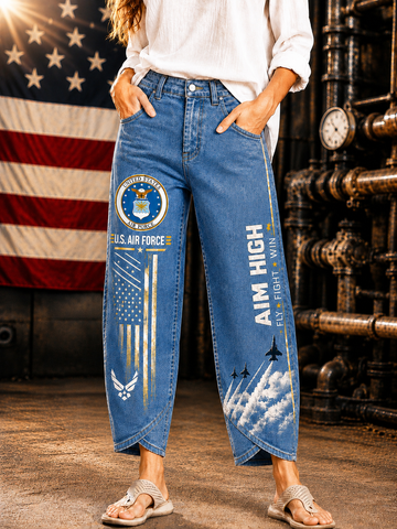 United States Air Force Graphic Wide-Leg Denim Pants