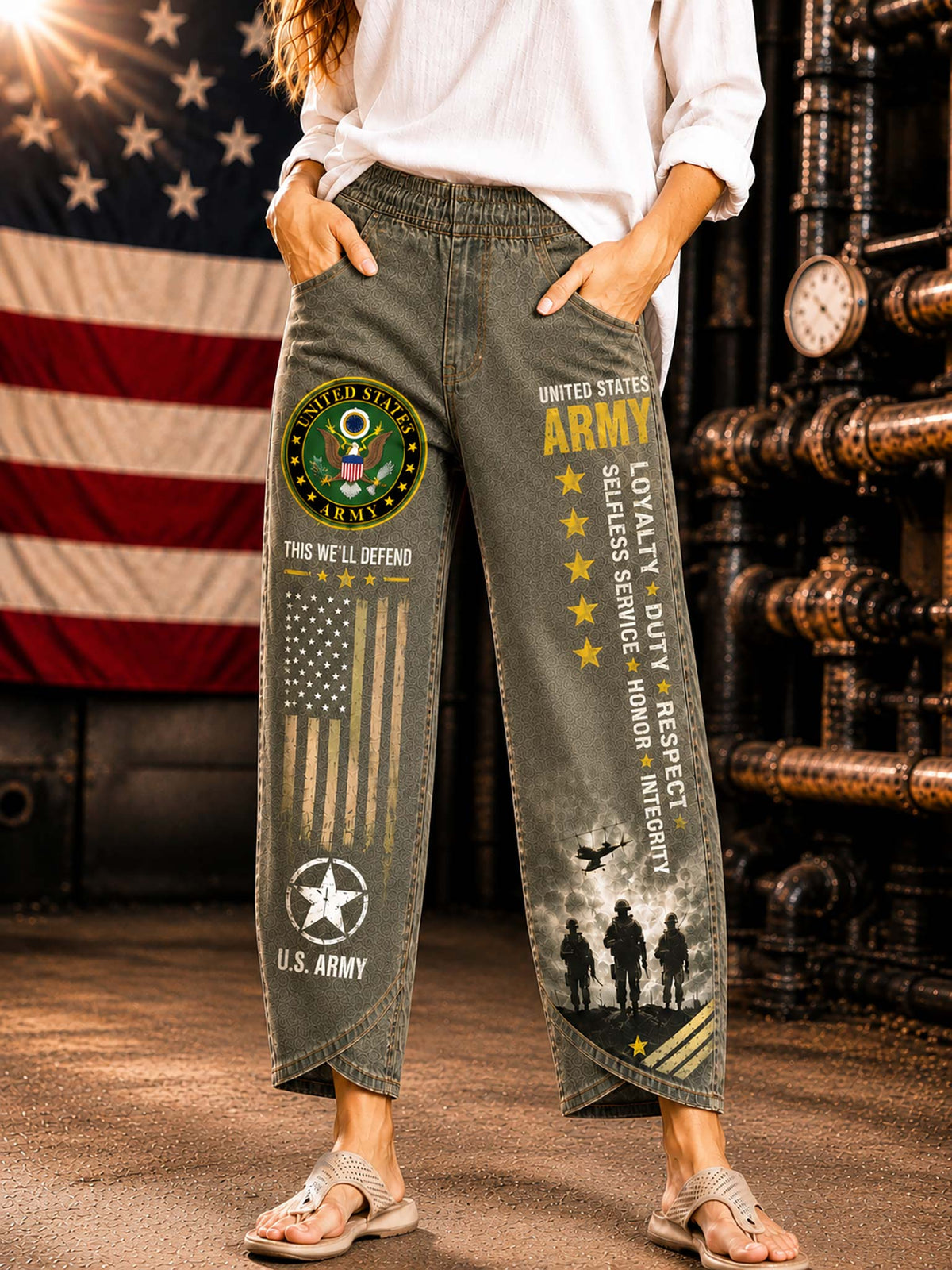 United States Army Graphic Wide-Leg Pants