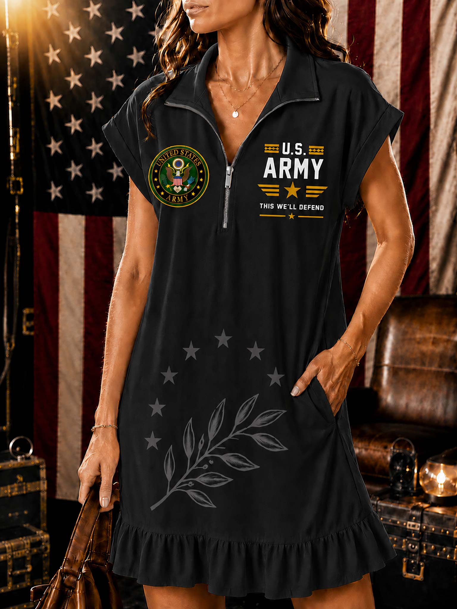 A woman wearing a black U.S.
