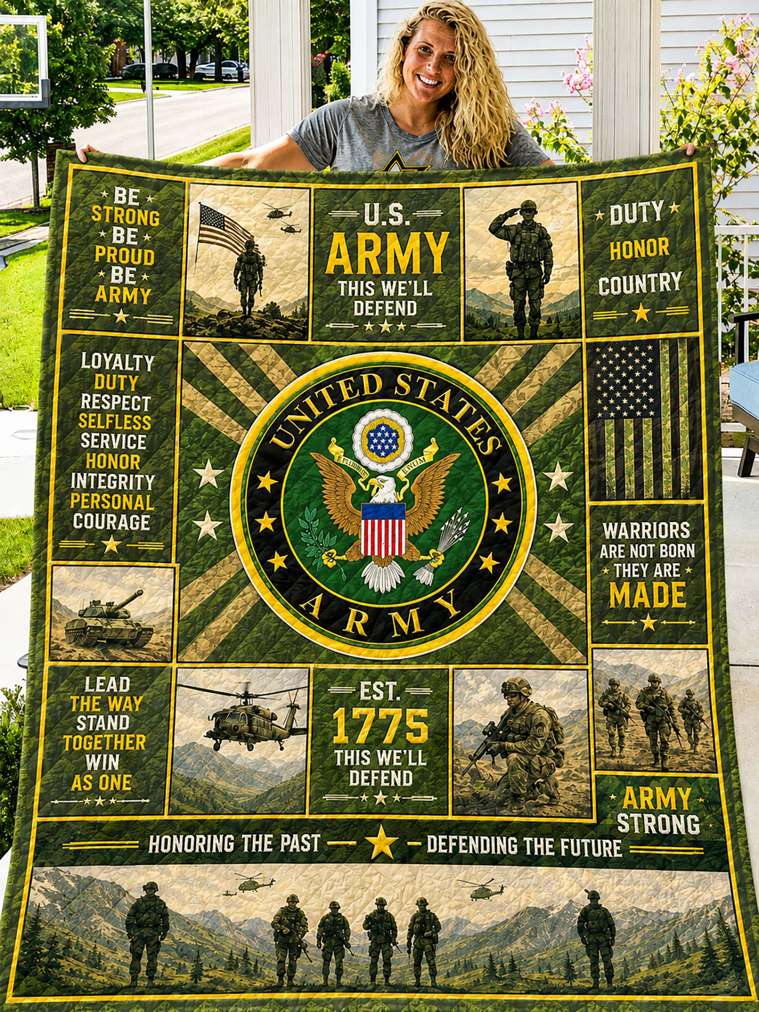 United States Army Patchwork-Style Graphic Quilt