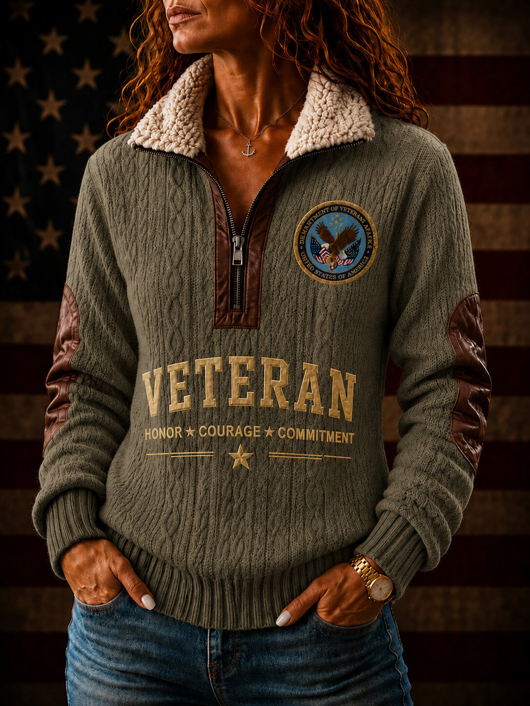 Veteran Honor Fur Collar Sweatshirt
