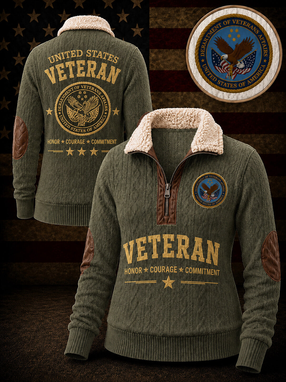 Veteran Honor Fur Collar Sweatshirt