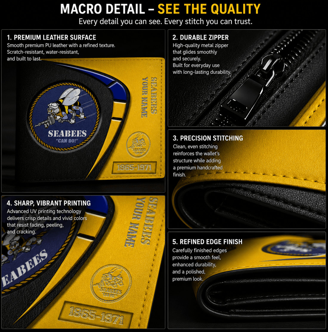 Seabees The Honor Stripe Custom Wallet