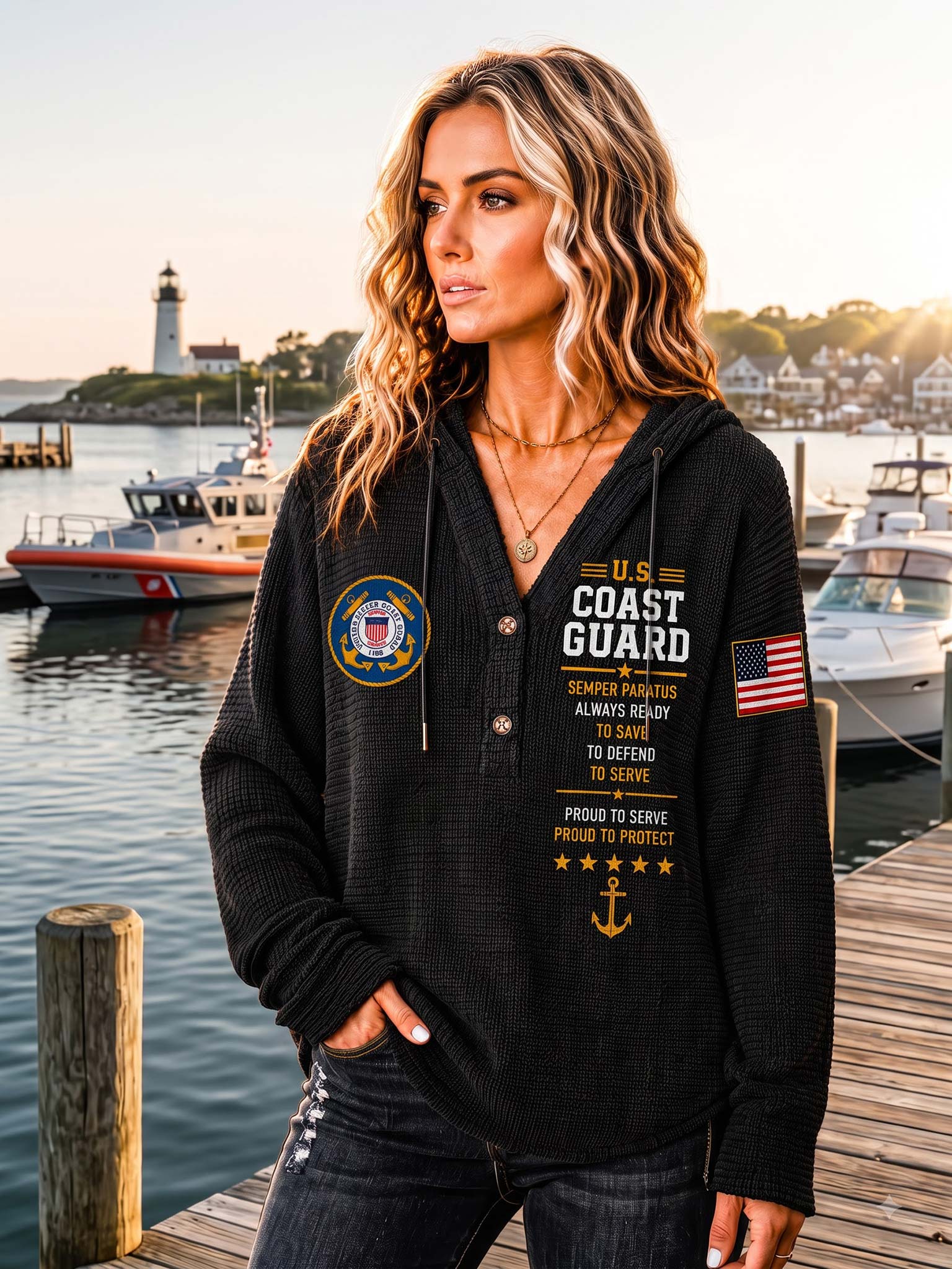 A woman wearing a black U.S.