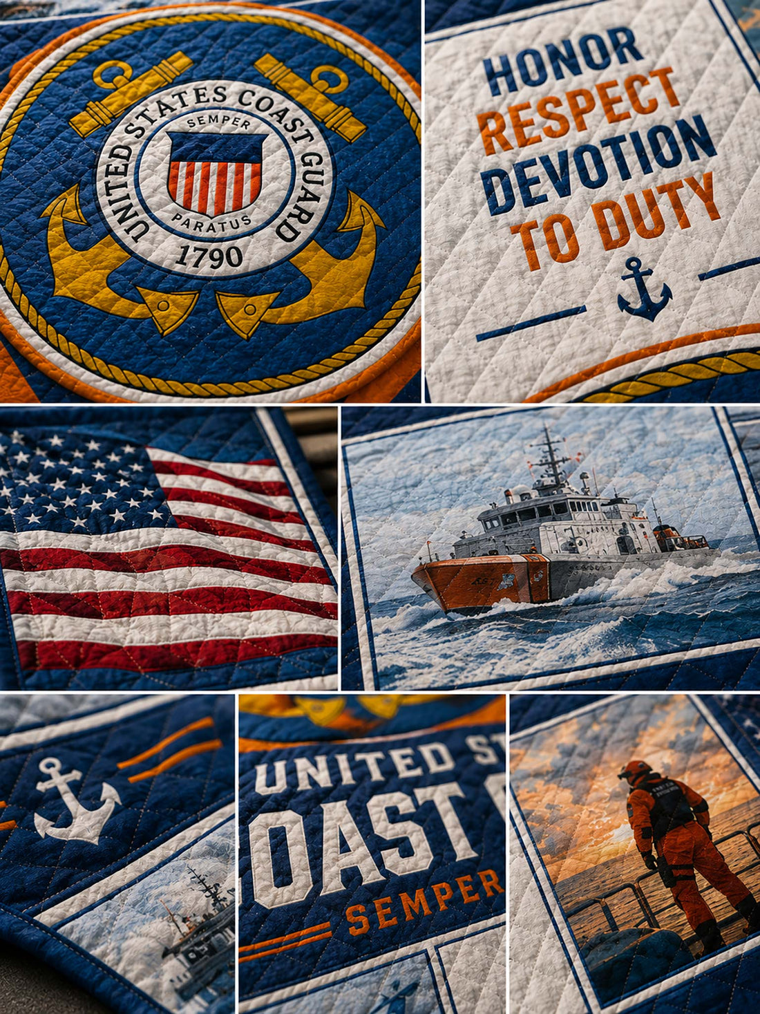 United States Coast Guard Patchwork-Style Graphic Quilt