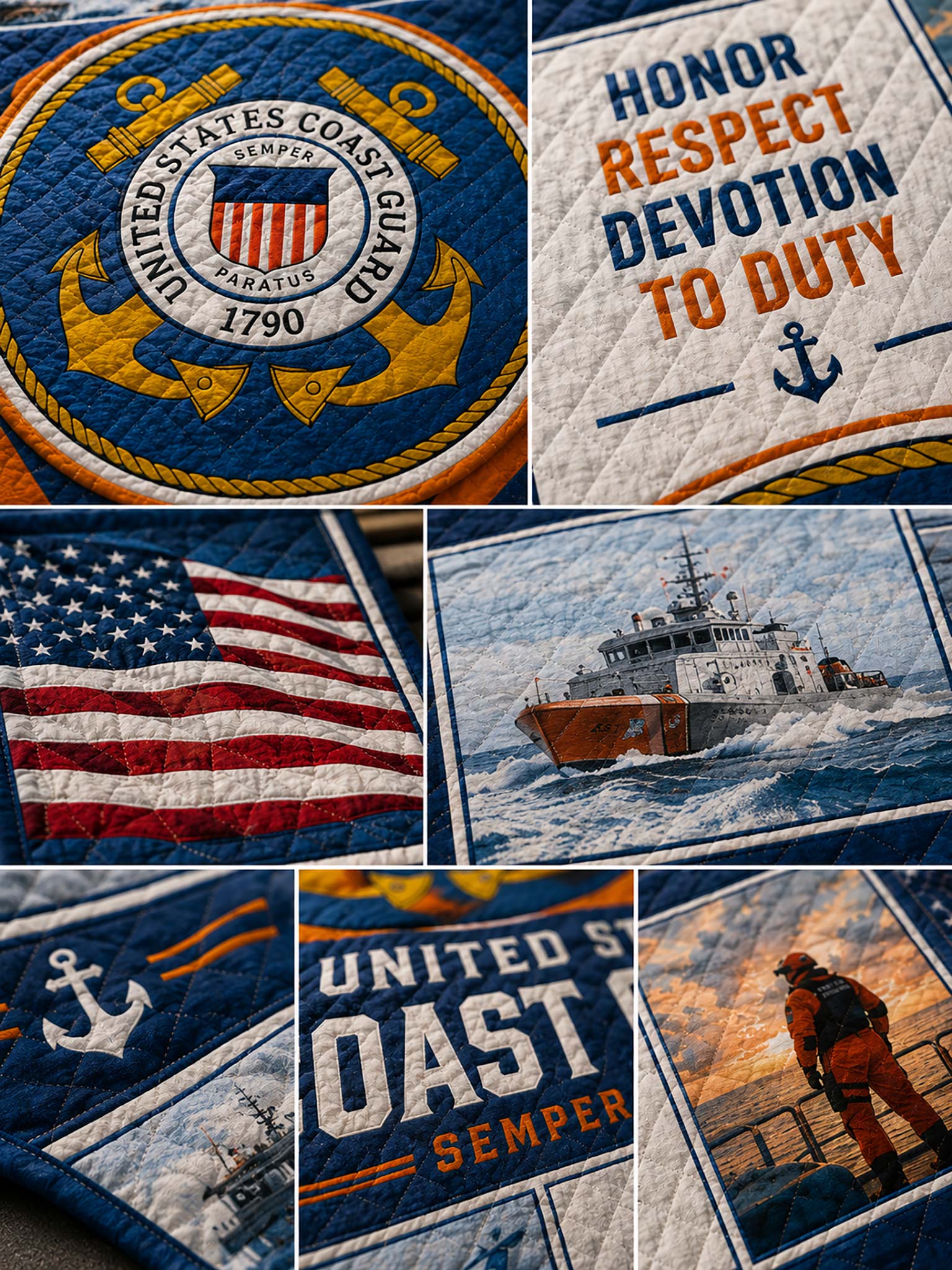 United States Coast Guard Patchwork-Style Graphic Quilt
