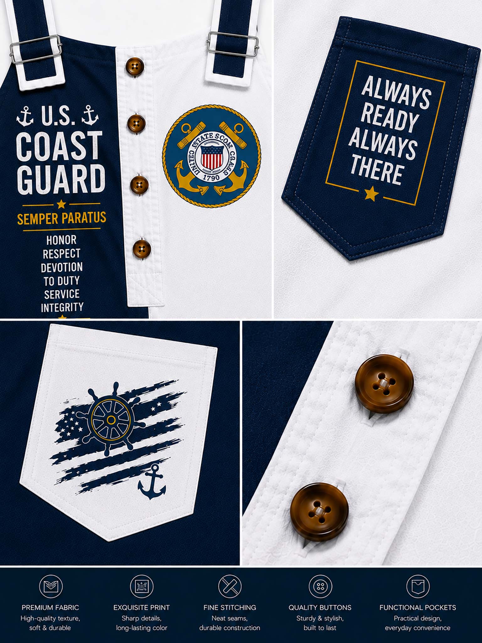 United States Coast Guard Two-Tone Button-Front Rompers