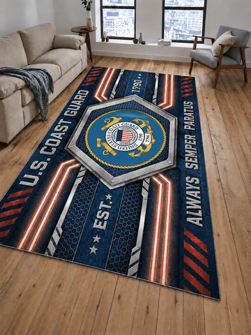 United State Coast Guard Geometric Metallic-Style Floor Rug