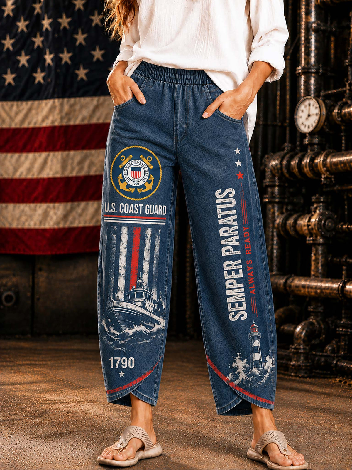 United States Coast Guard Graphic Wide-Leg Pants