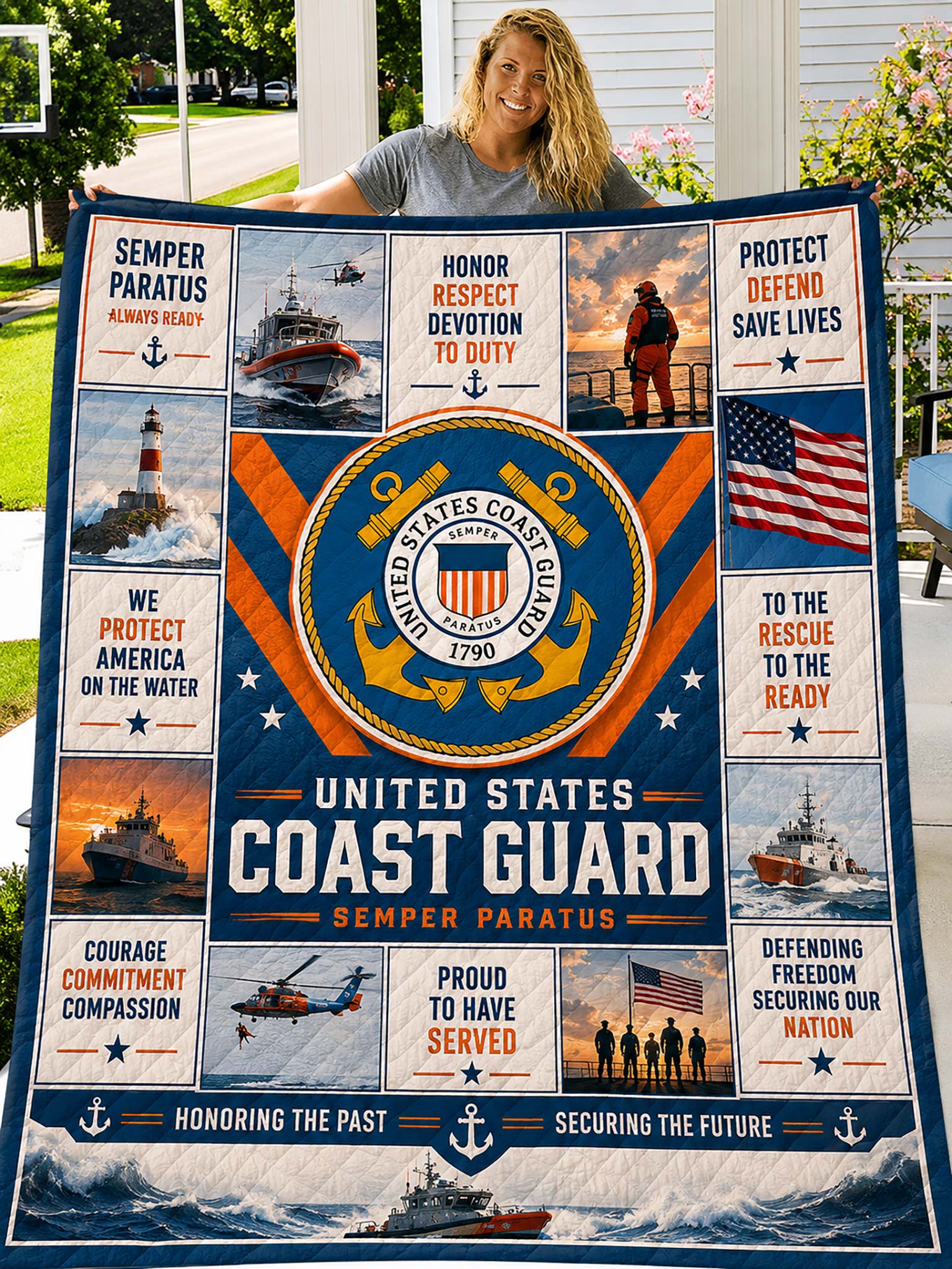 United States Coast Guard Patchwork-Style Graphic Quilt