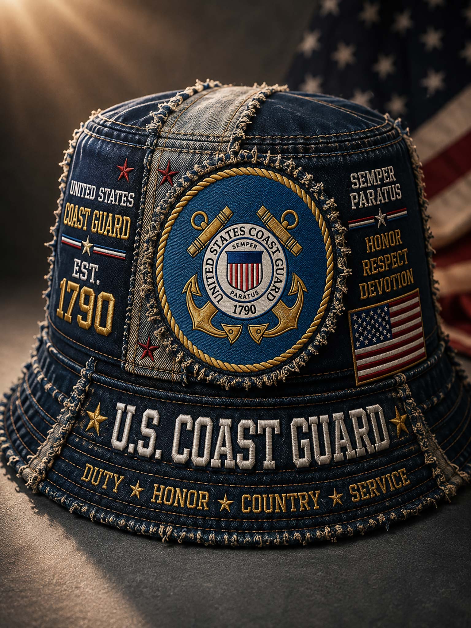 United States Coast Guard Vintage Denim Bucket Hat