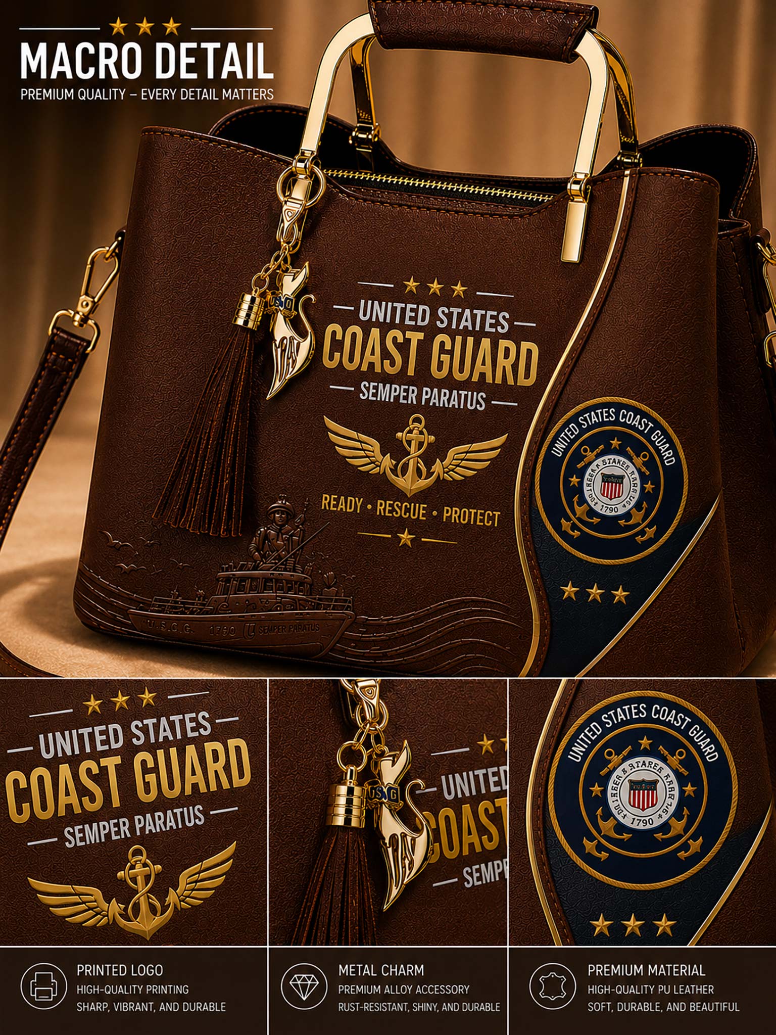 United States Coast Guard Top-Handle Leather-Style Handbags