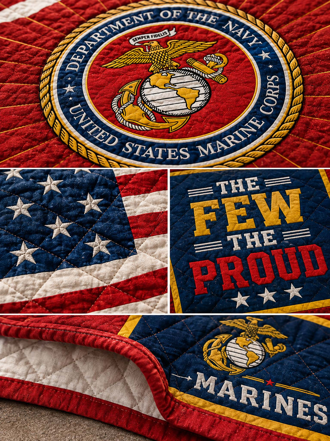 United States Marine Corps Patchwork-Style Graphic Quilt