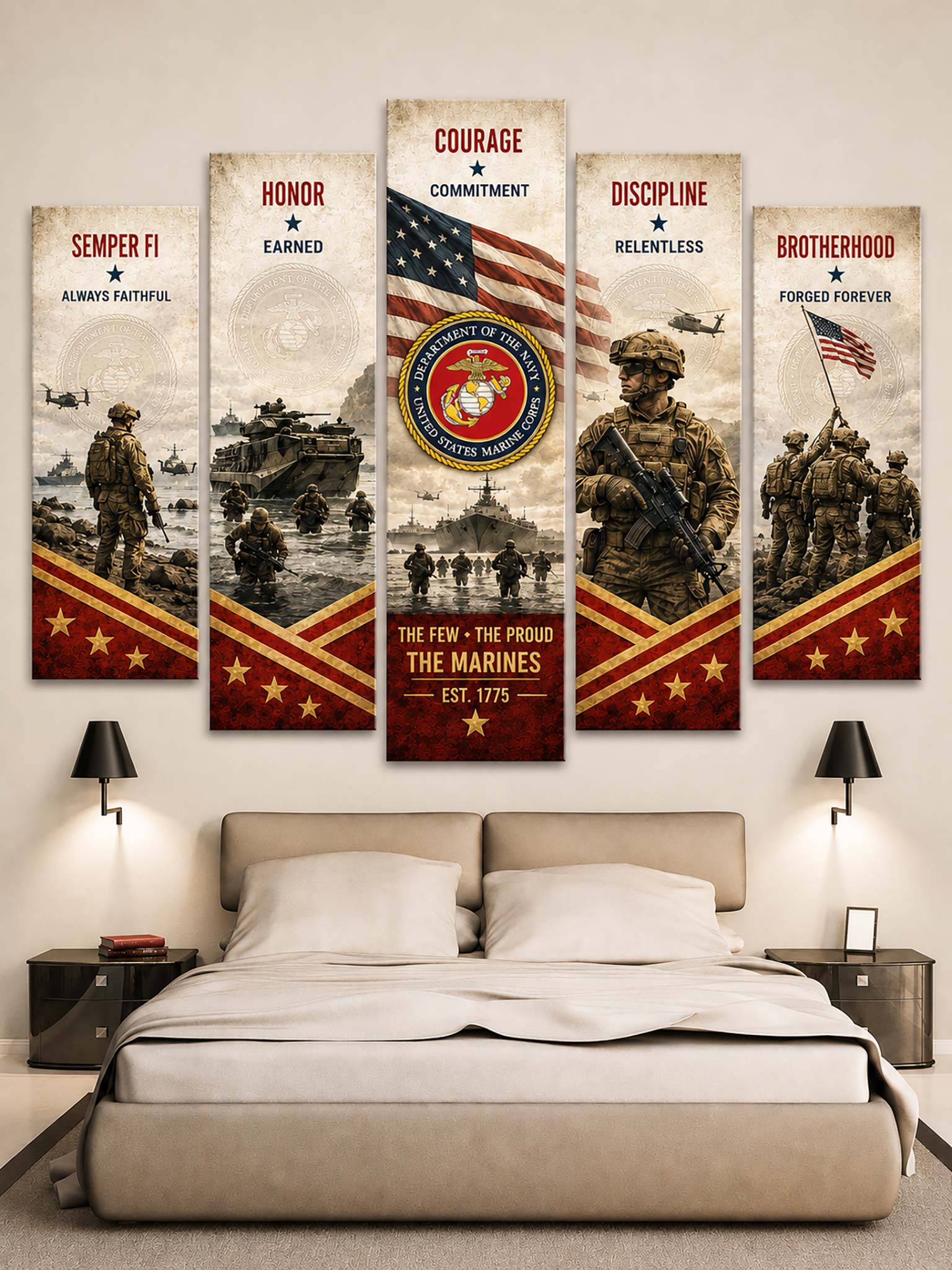 United State Marine Corps 5-Piece Split Canvas Wall Art
