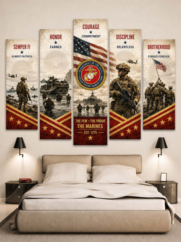 United State Marine Corps 5-Piece Split Canvas Wall Art