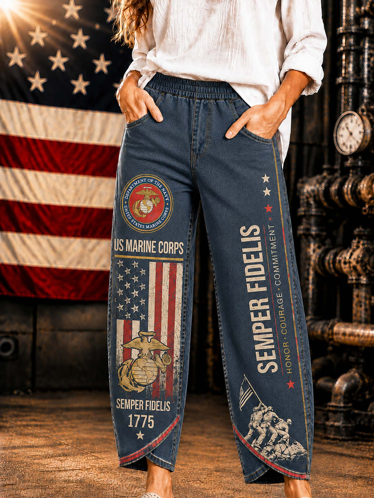 United States Marine Coprs Graphic Wide-Leg Pants