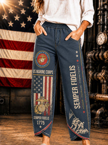 United States Marine Coprs Graphic Wide-Leg Pants