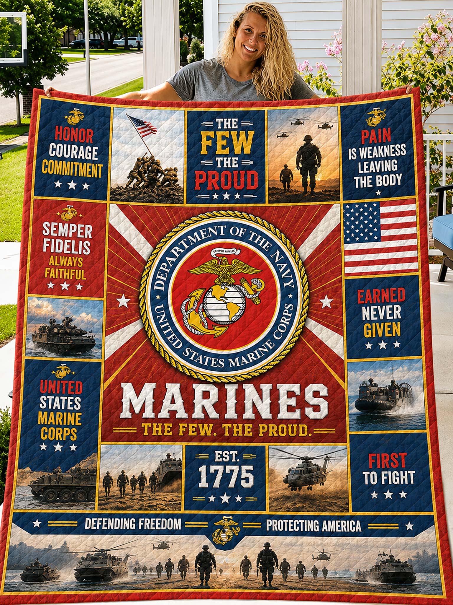 United States Marine Corps Patchwork-Style Graphic Quilt