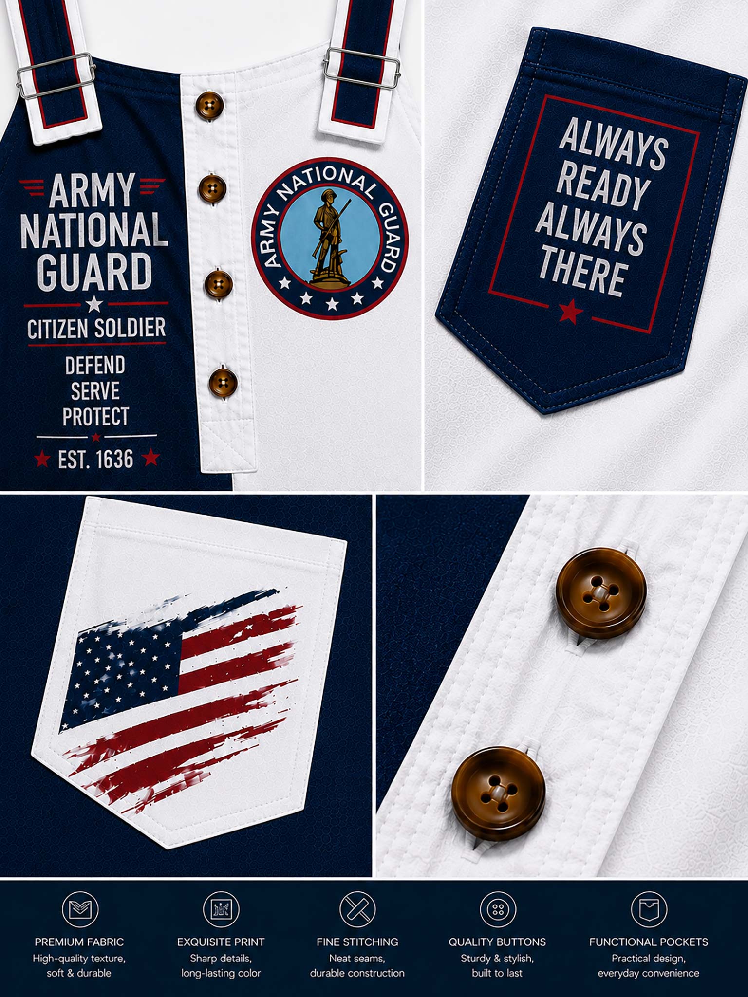 Army National Guard Two-Tone Button-Front Rompers