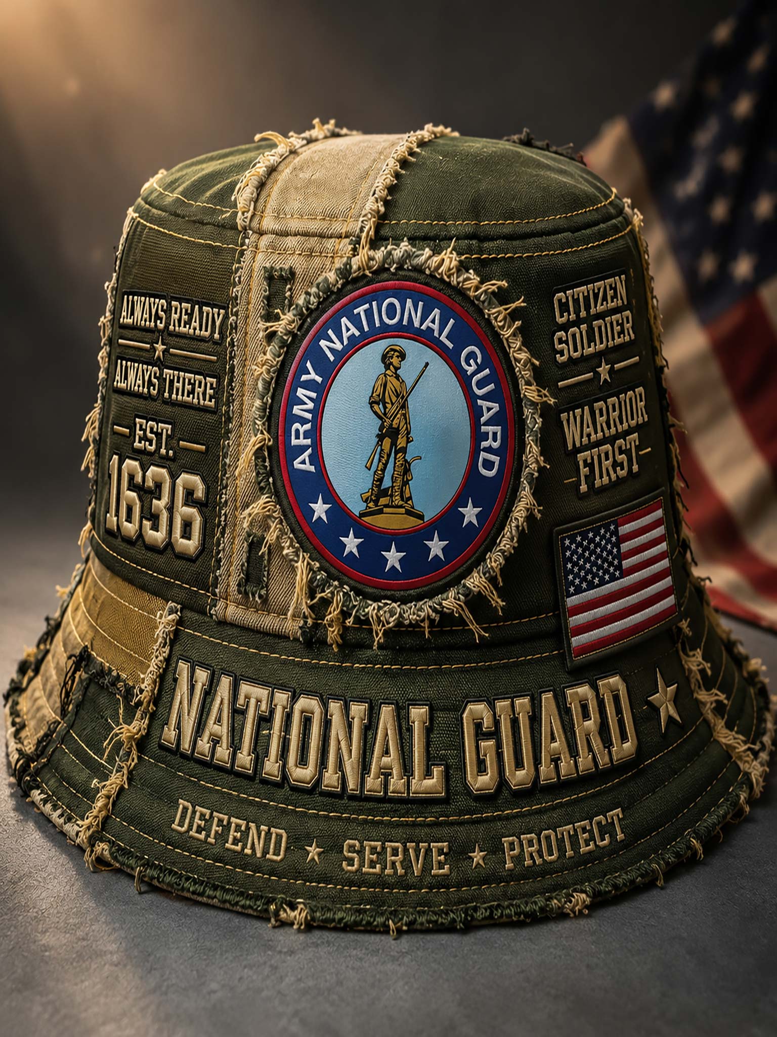 Army National Guard Vintage Denim Bucket Hat