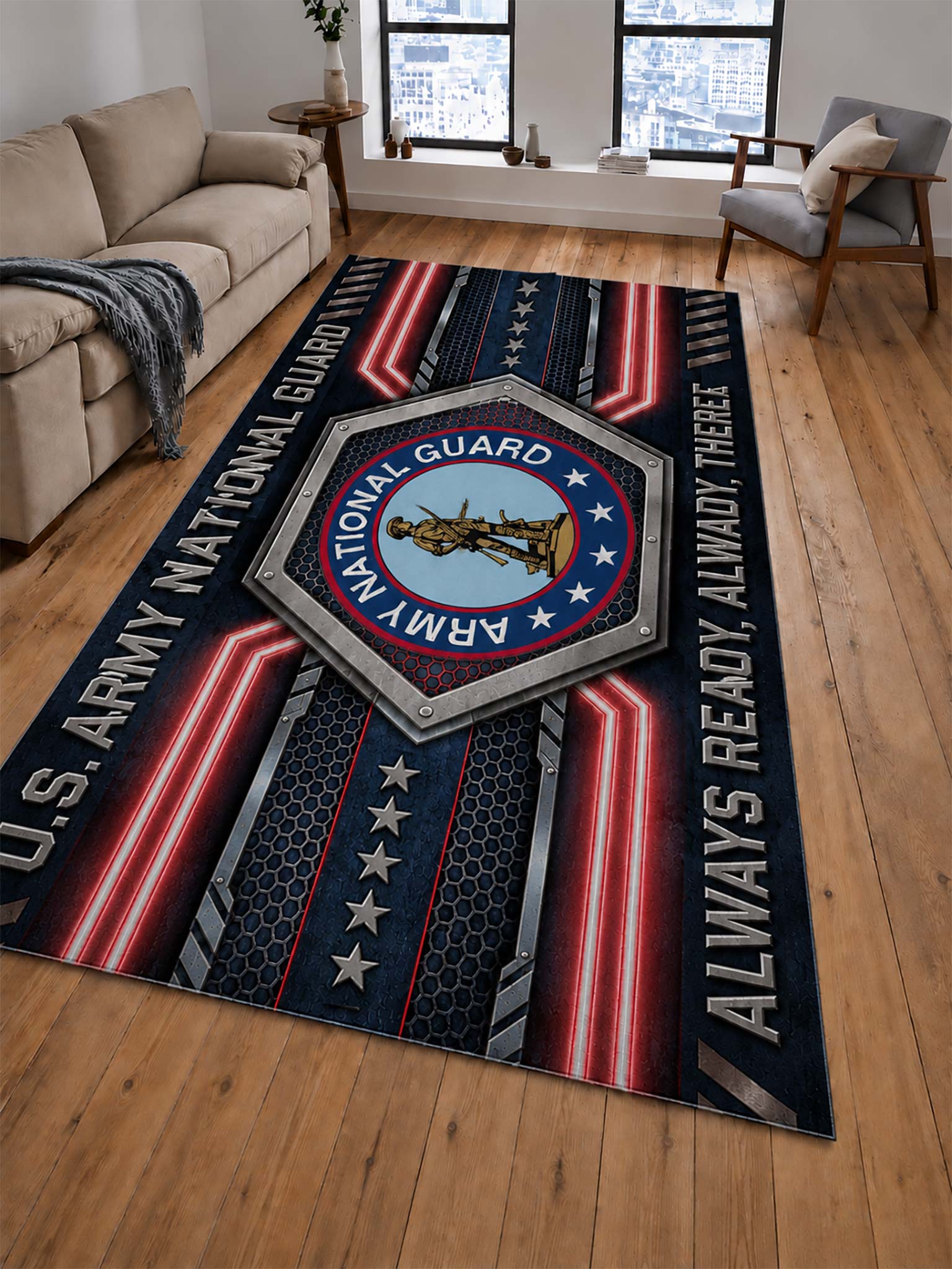 Army National Guard Geometric Metallic-Style Floor Rug