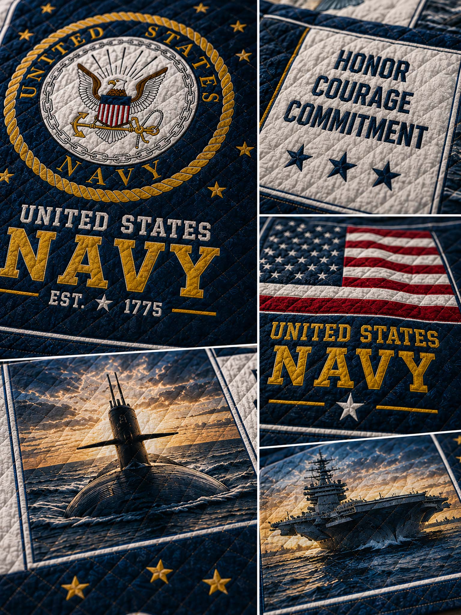 United States Navy Patchwork-Style Graphic Quilt