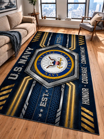 United State Navy Geometric Metallic-Style Floor Rug