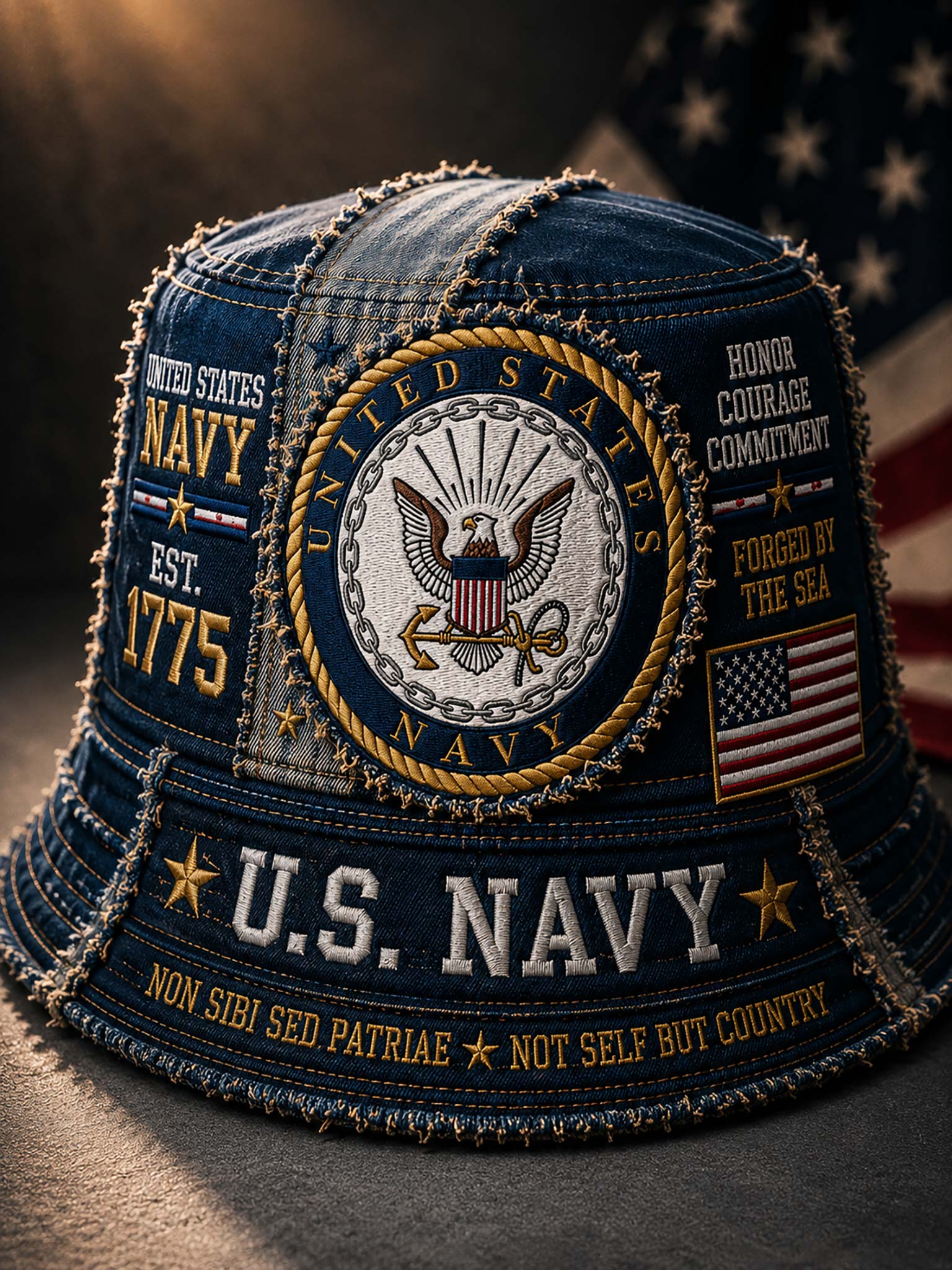 United States Navy Vintage Denim Bucket Hat