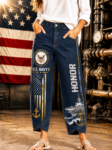 A person wearing dark blue U.S.