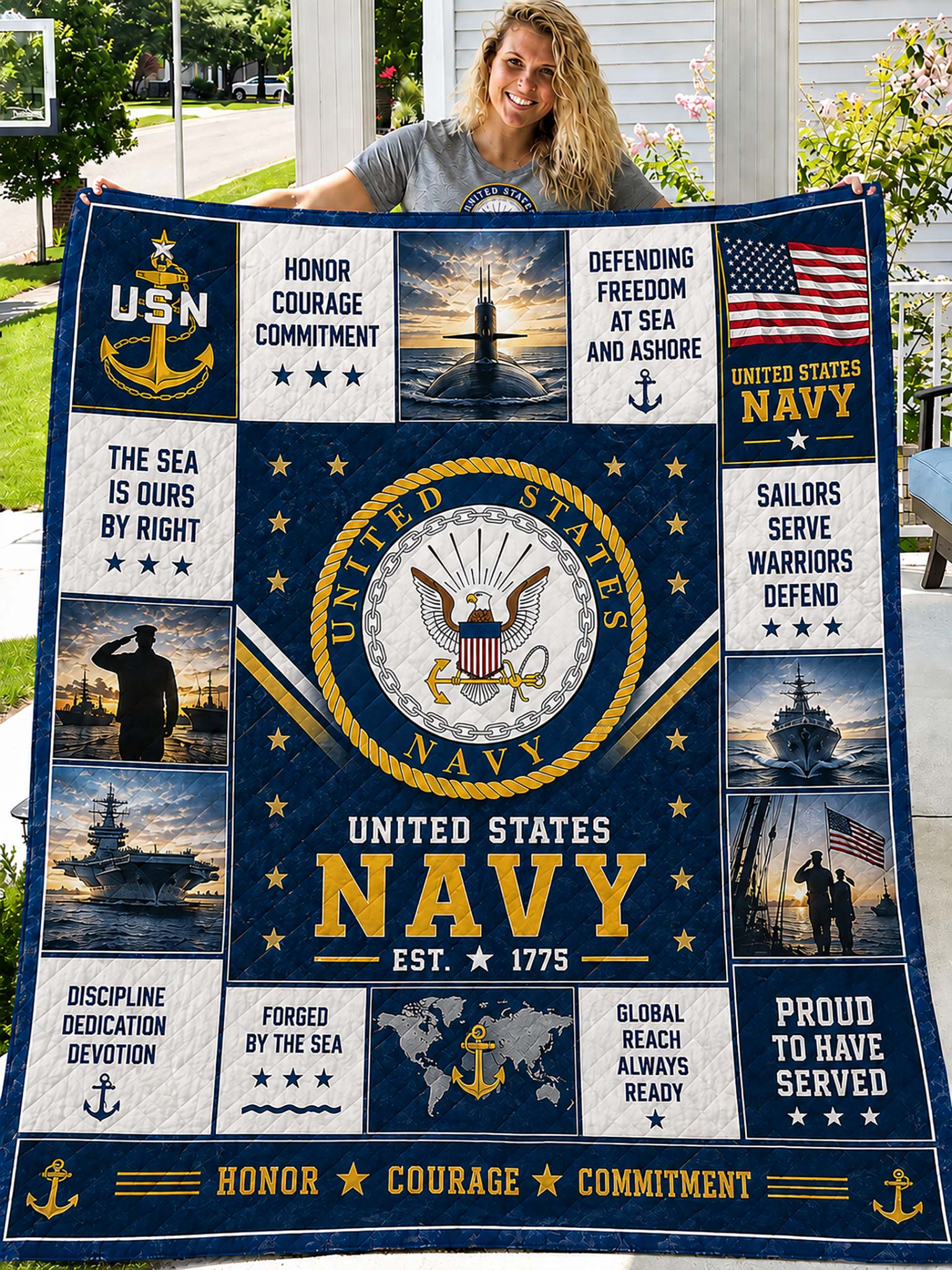 United States Navy Patchwork-Style Graphic Quilt