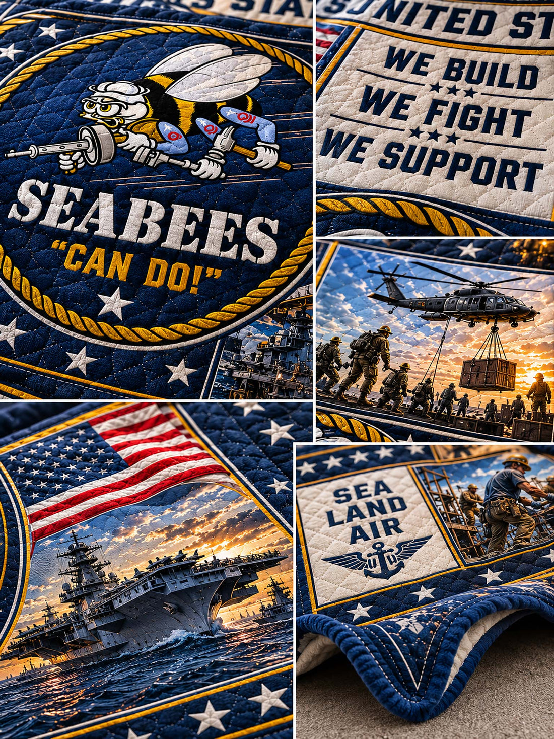 Seabees Patchwork-Style Graphic Quilt
