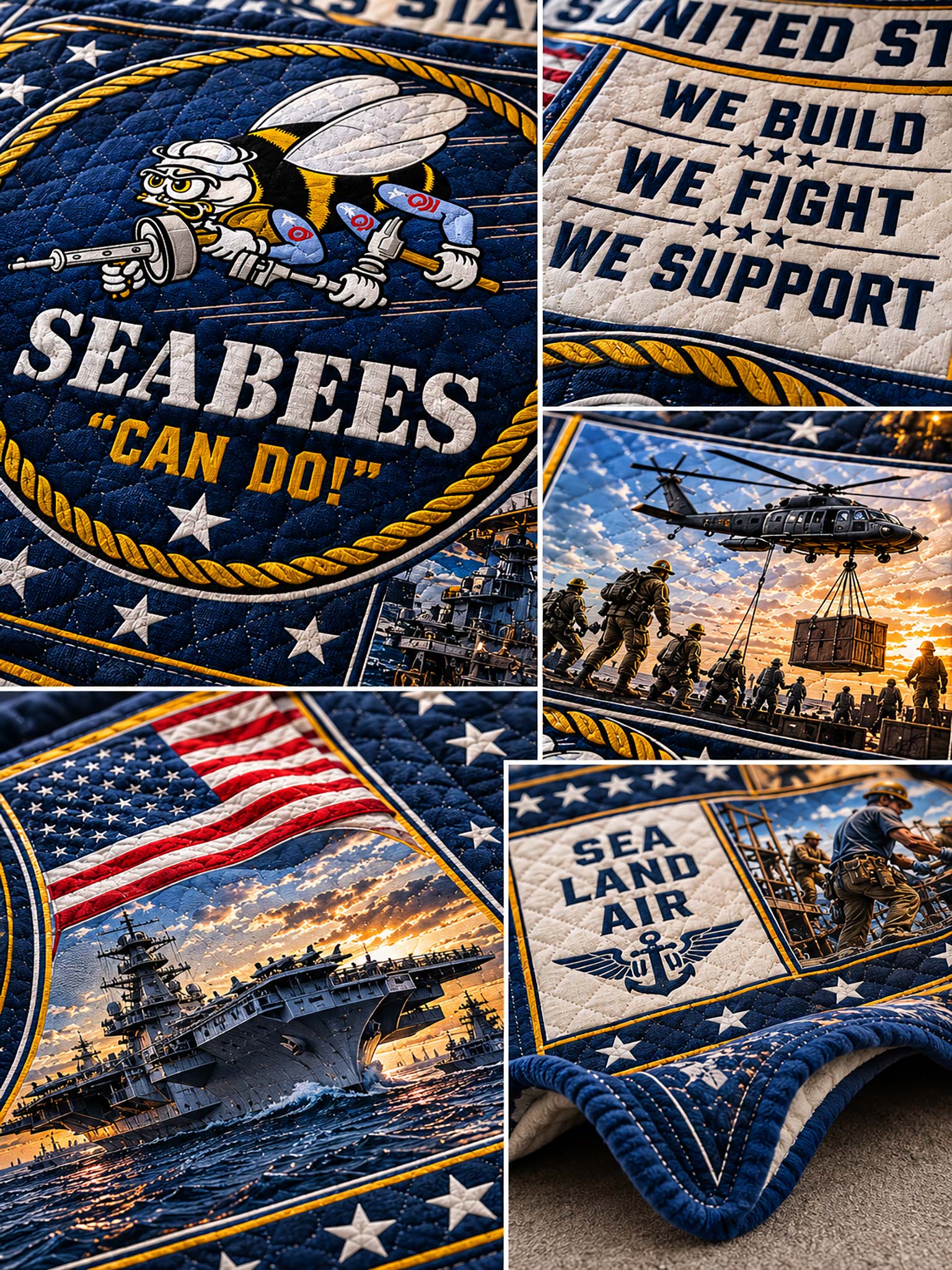 Seabees Patchwork-Style Graphic Quilt