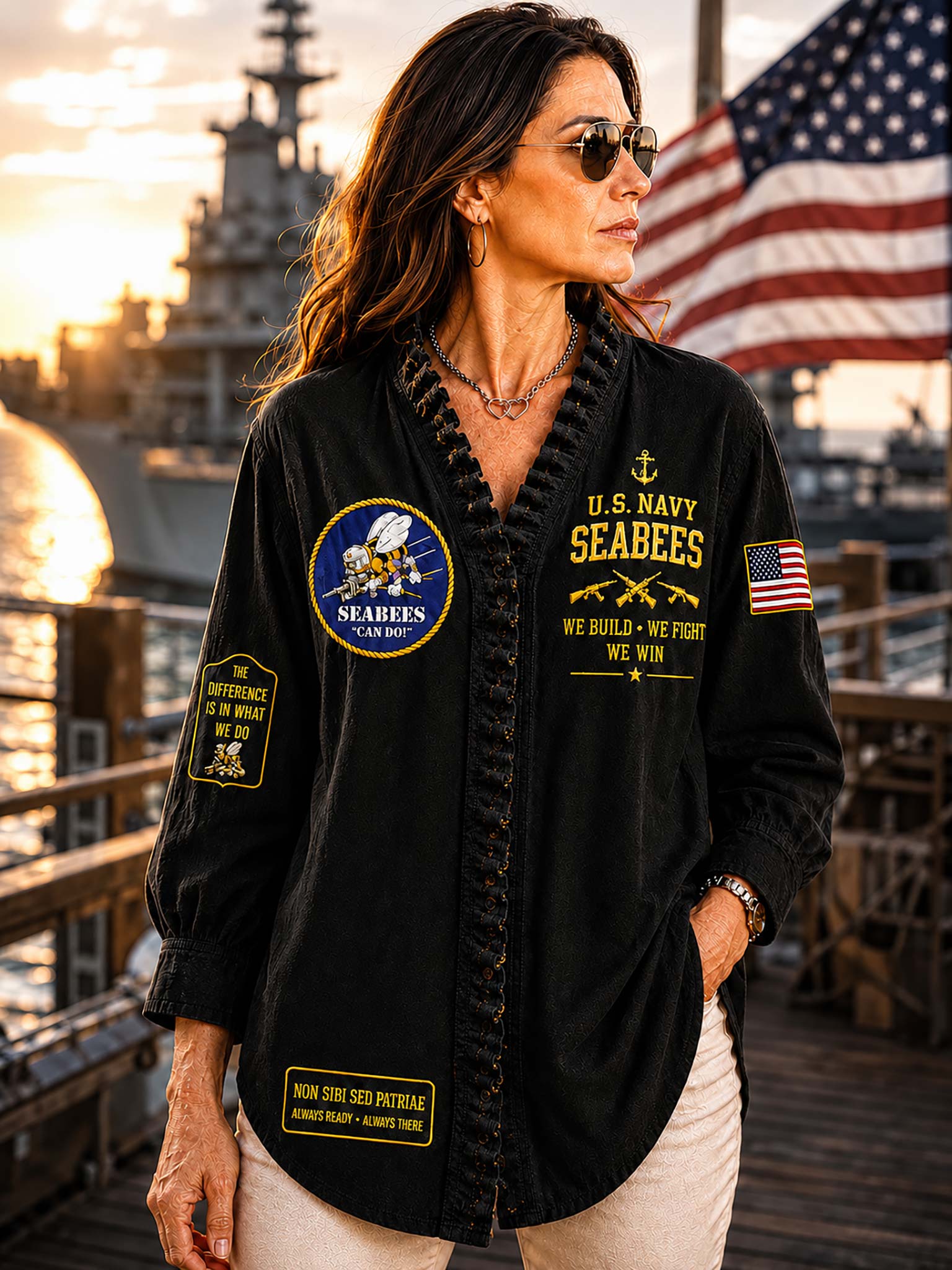 A woman wearing a black U.S.
