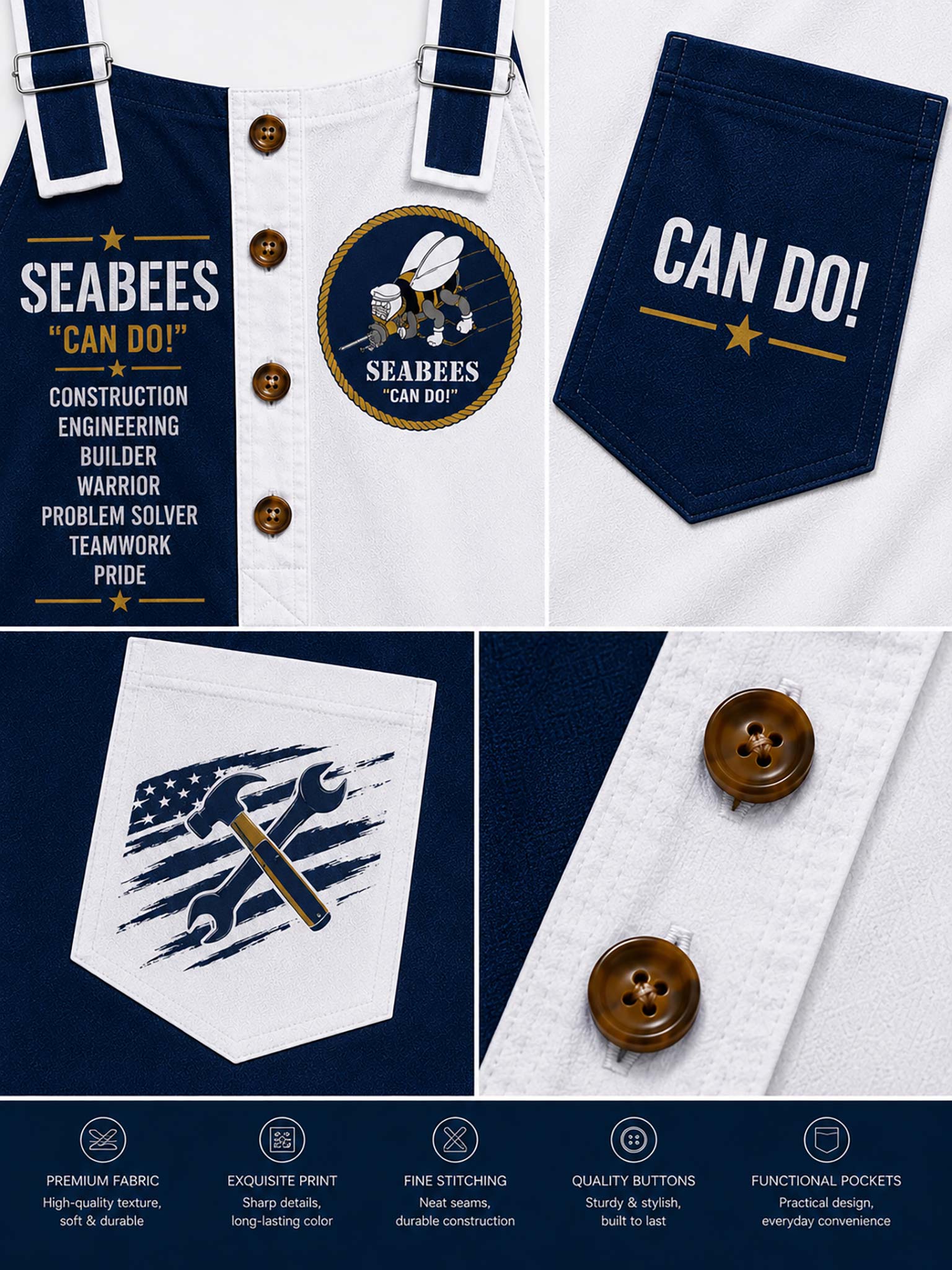 Seabees Two-Tone Button-Front Rompers