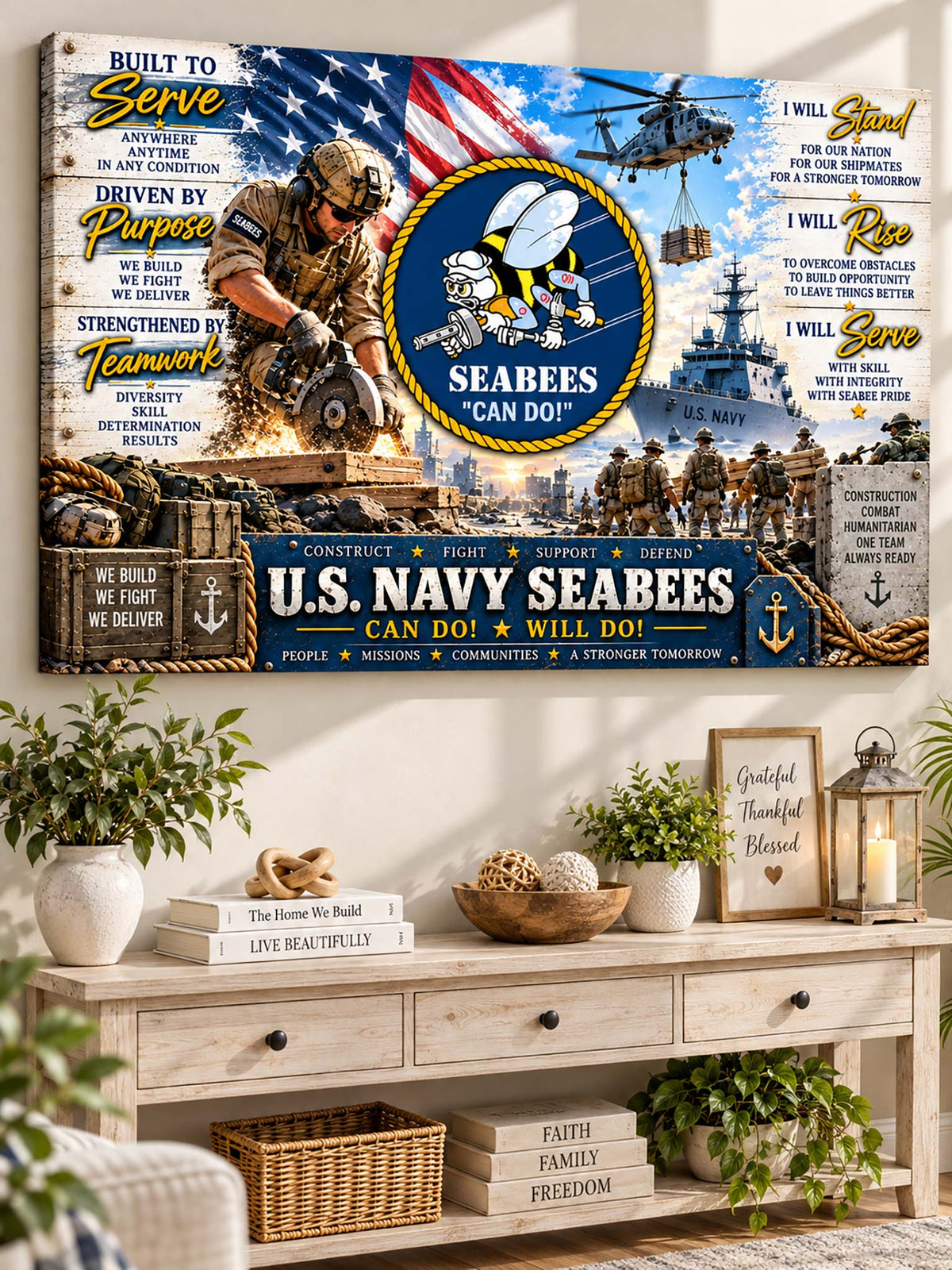 Seabees Patriotic Military Canvas Wall Art