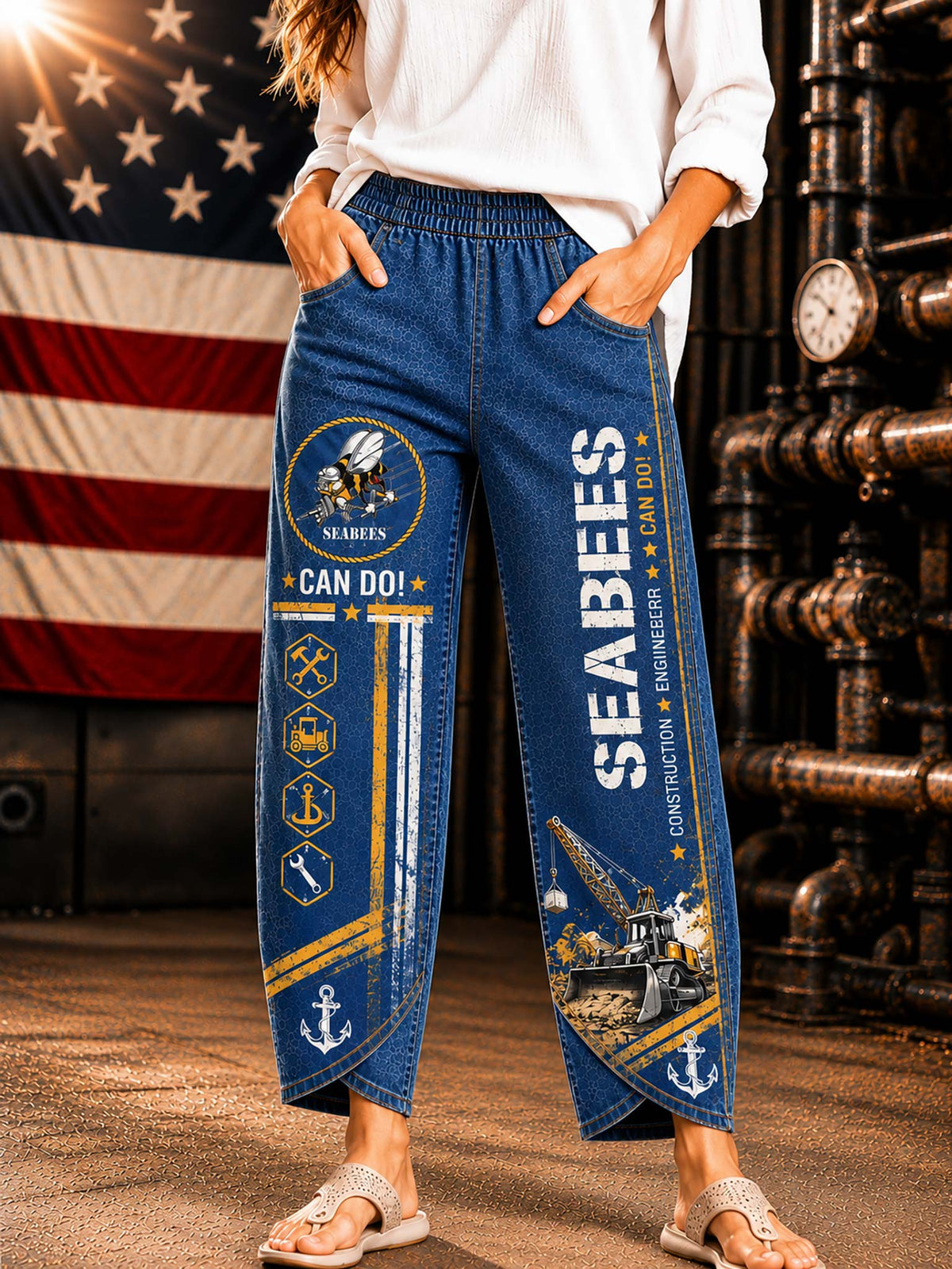 Seabees Graphic Wide-Leg Pants