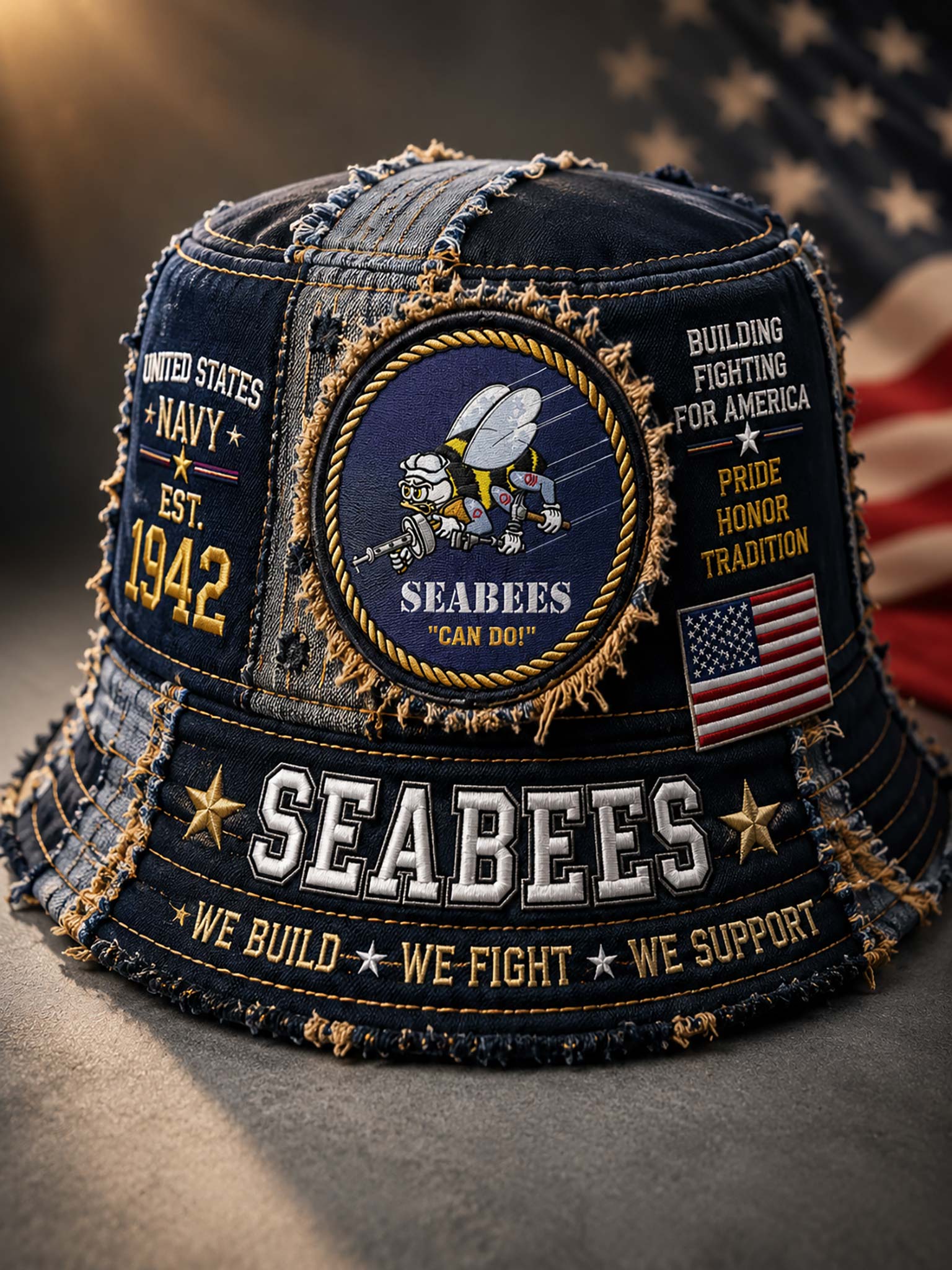 Seabees  Vintage Denim Bucket Hat