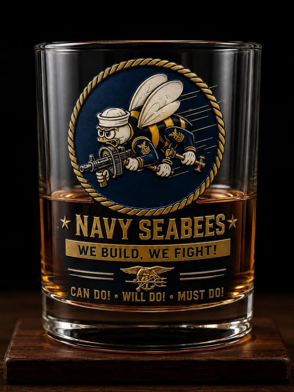 Seabees Tribute Whiskey Glass