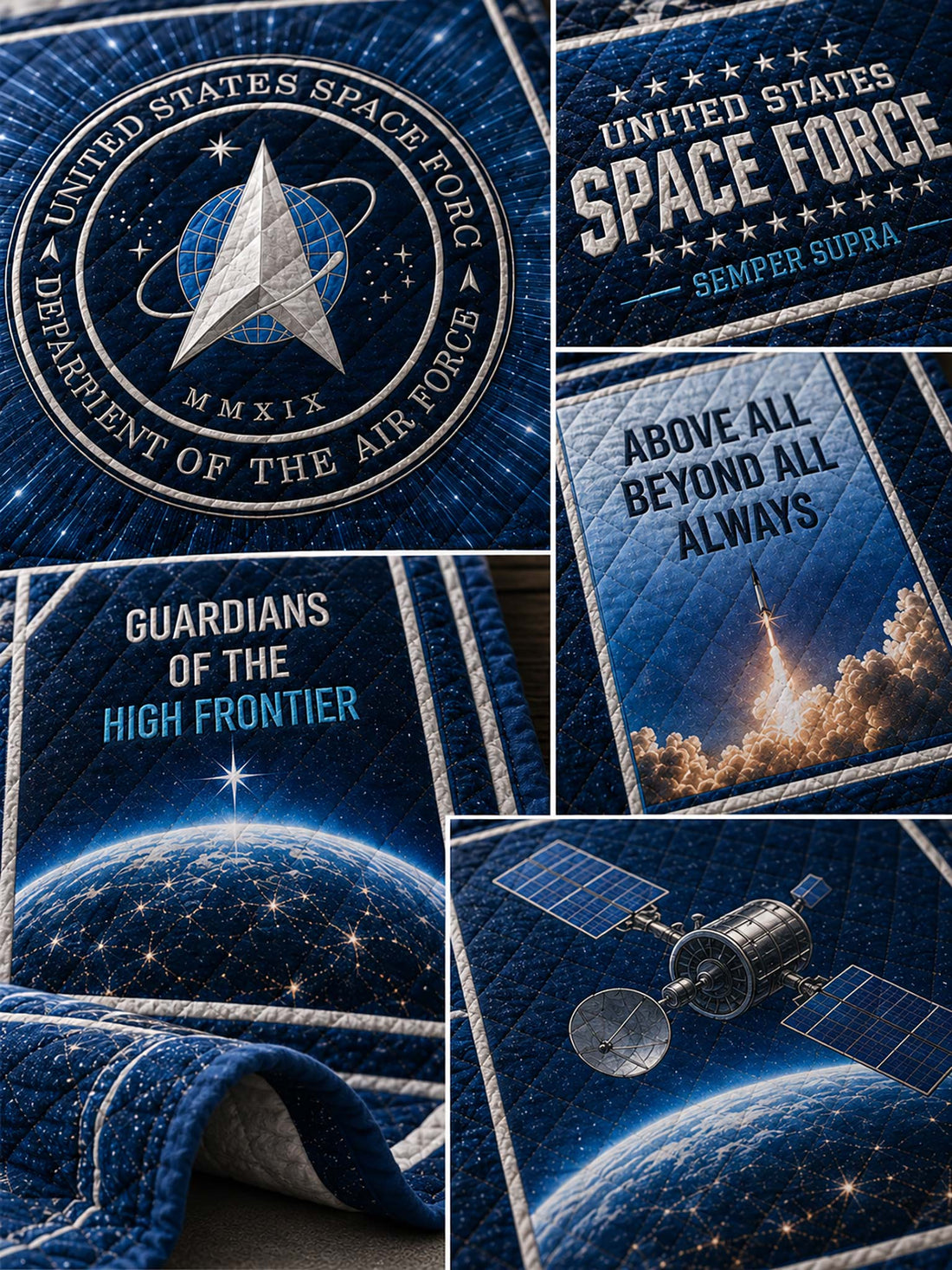 Space Force Patchwork-Style Graphic Quilt