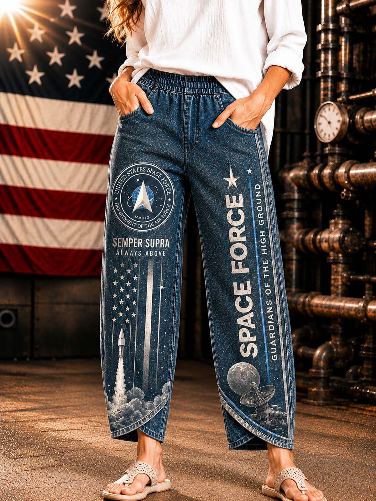 Space Force Graphic Wide-Leg Pants