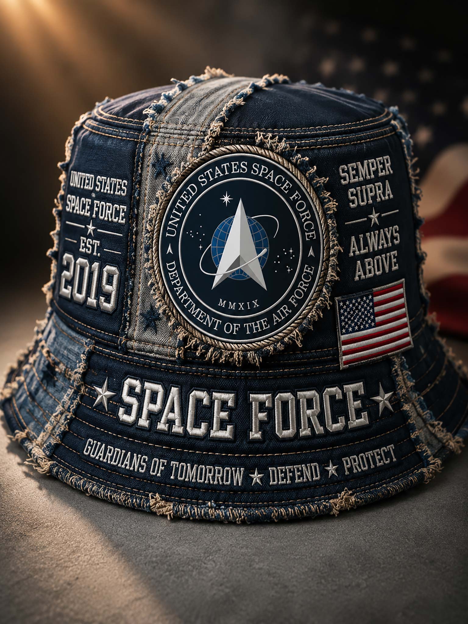 Space Force Vintage Denim Bucket Hat