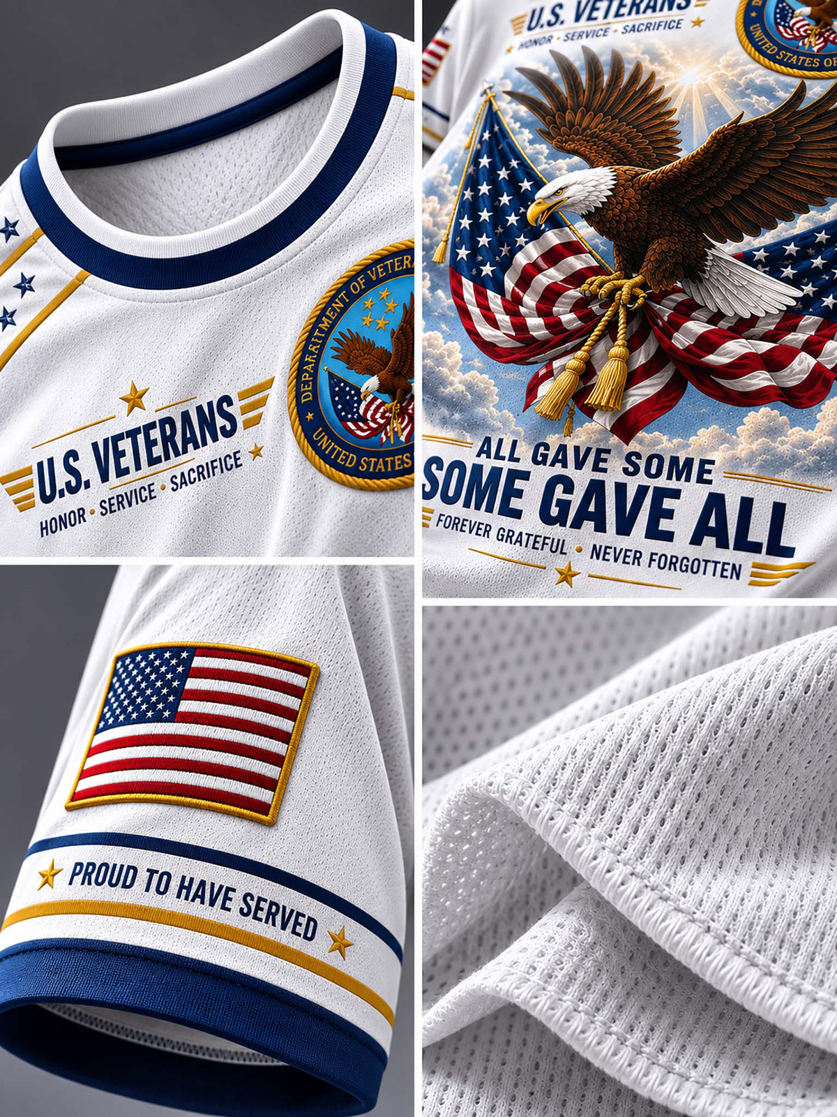 A collage showing close-up views of a white U.S.