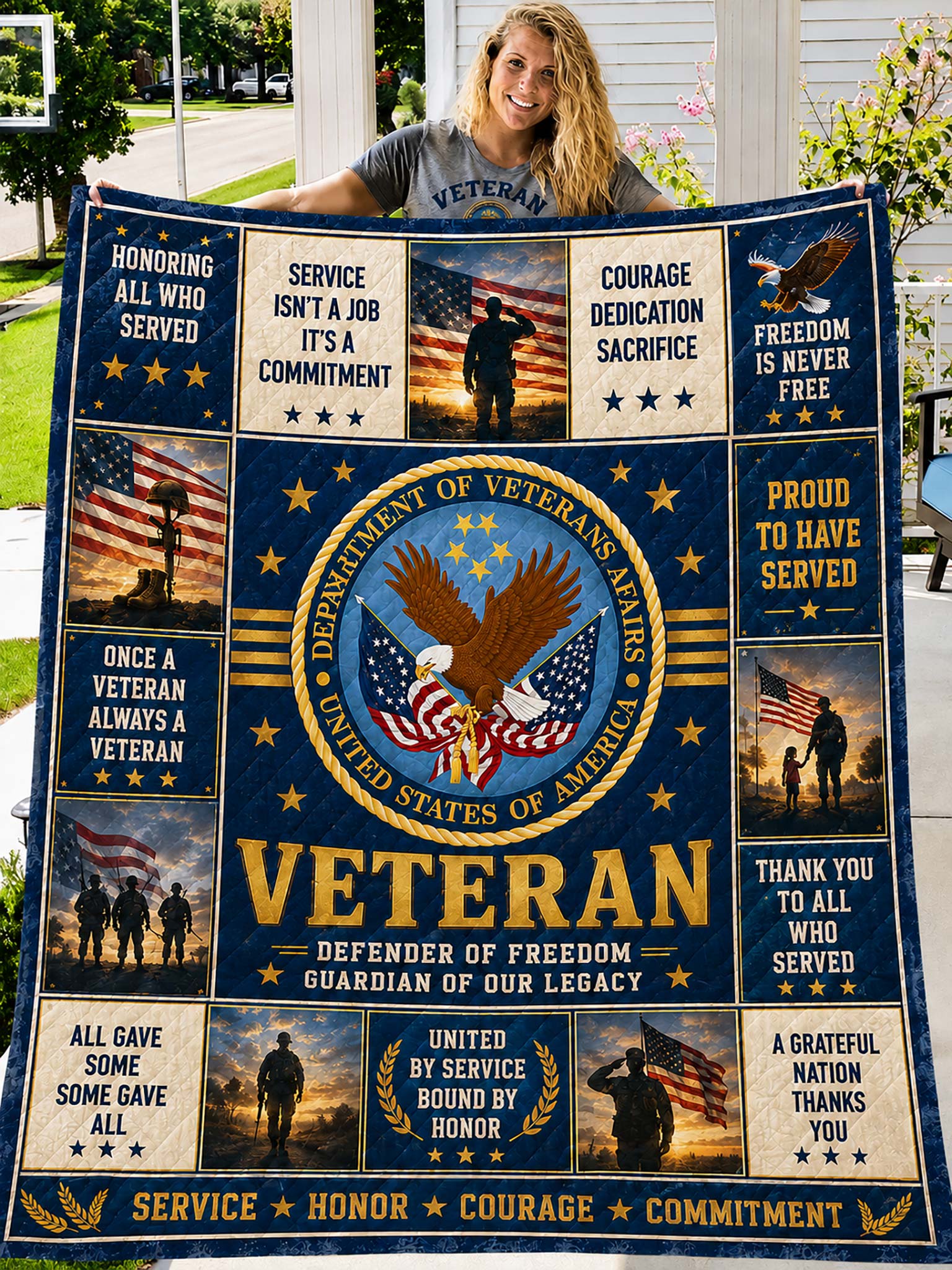 Veteran Patchwork-Style Graphic Quilt