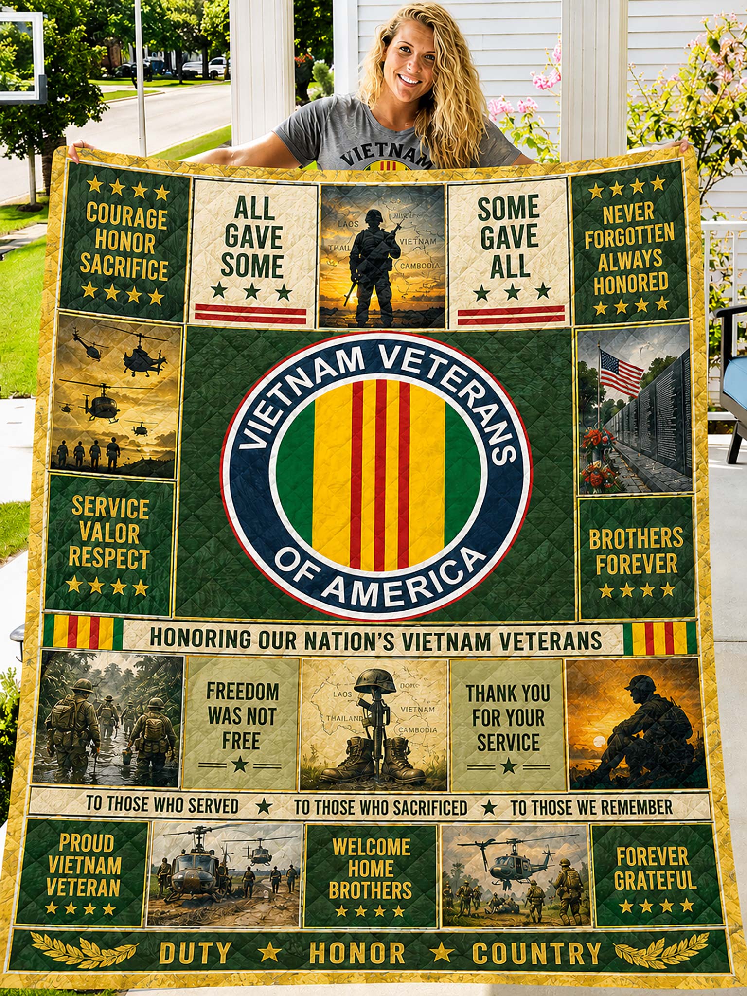 Vietnam Veteran Patchwork-Style Graphic Quilt