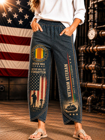 Vietnam Veteran Graphic Wide-Leg Pants