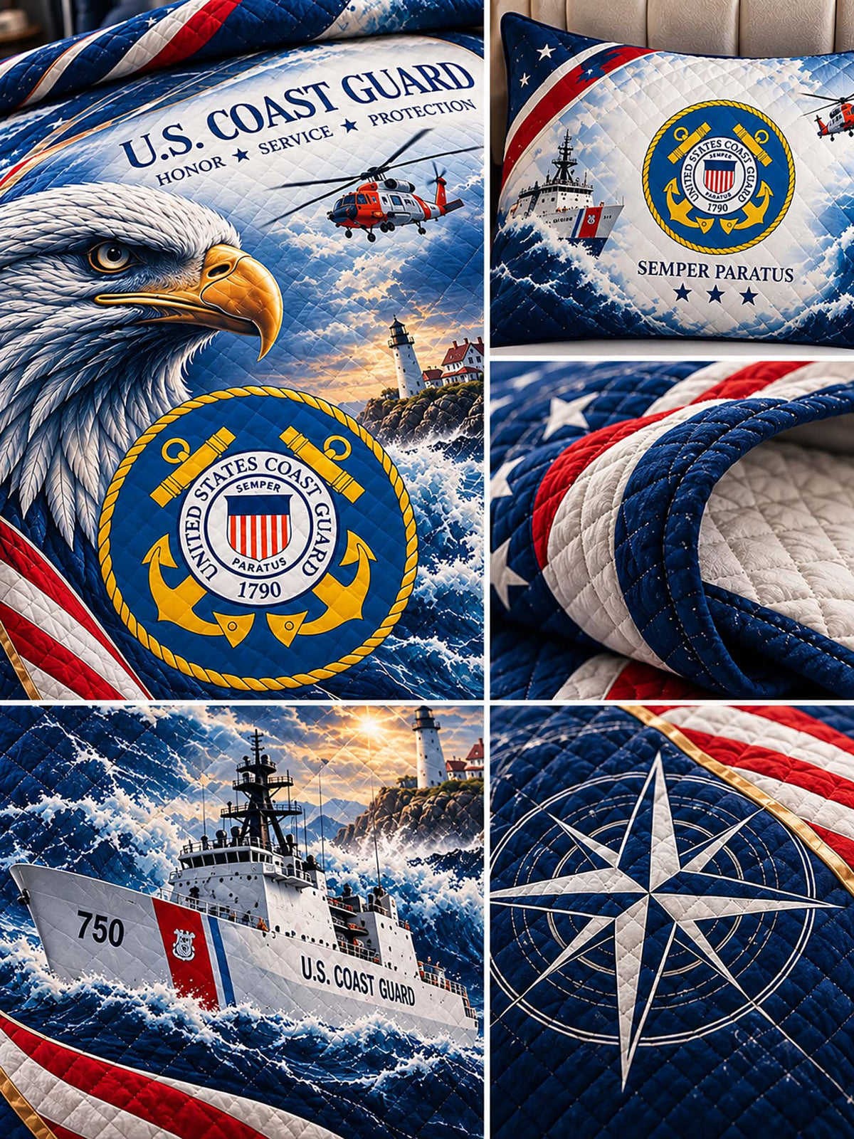 United States Coast Guard Patriotic Military Quilt Set
