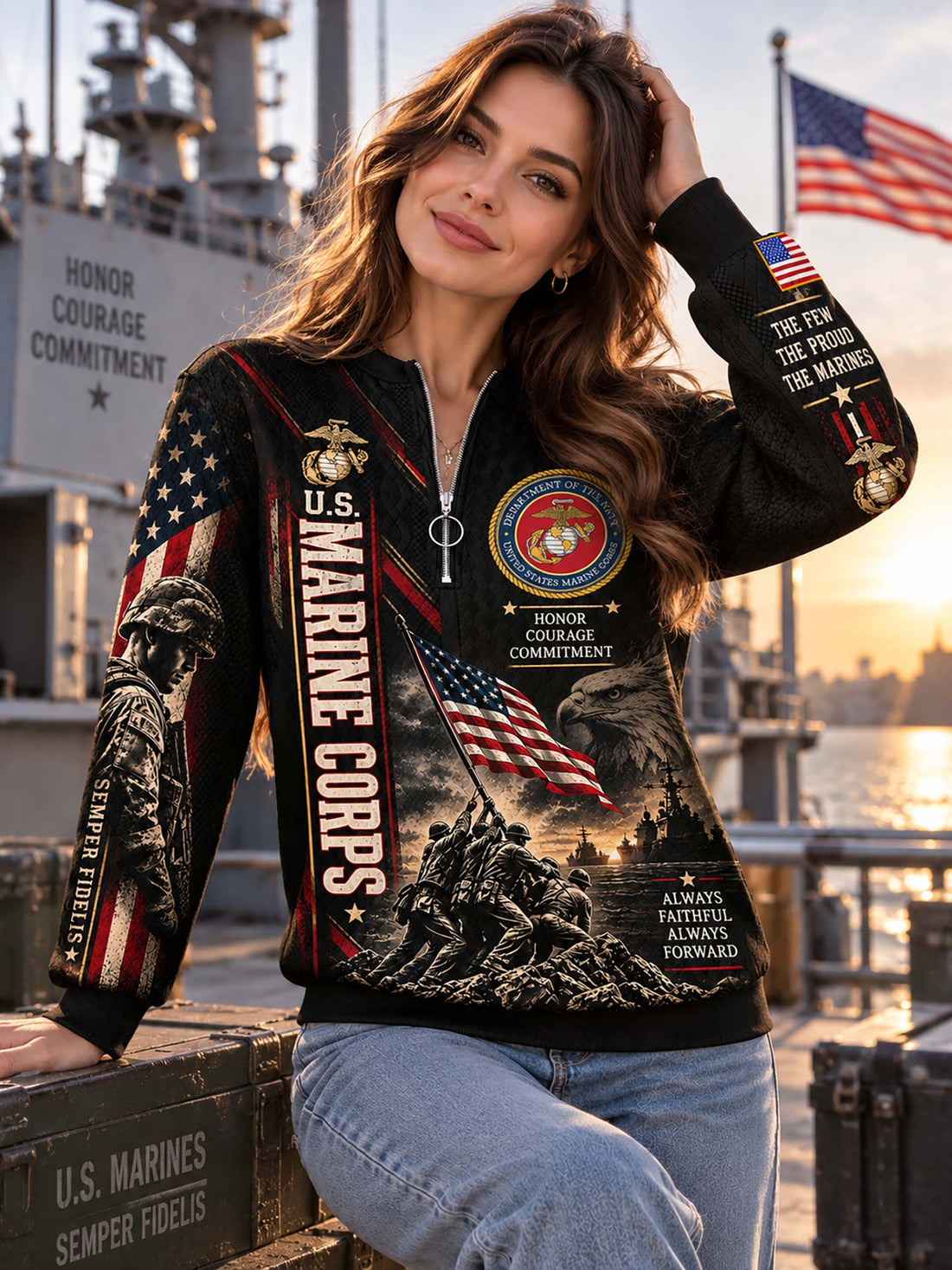 United States Marine Corps Honorbound Quilted Zip-Up Sweatshirt